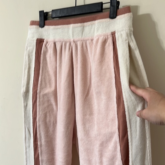 Free People Intimately Terry Cloth High Rise Pink Cream Brown Jogger Pants Sz L - Picture 5 of 8